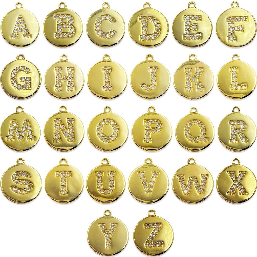 7696 26Pcs Round Letter A-Z Zircon Alphabet 18K Gold Plated Rhinestones